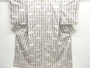 変わり格子模様織り出し手織り紬着物